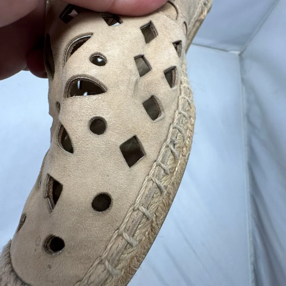 Tory Burch Espadrille Flats Women 8 Tan Laser Cut Suede Boho Summer Chic‎